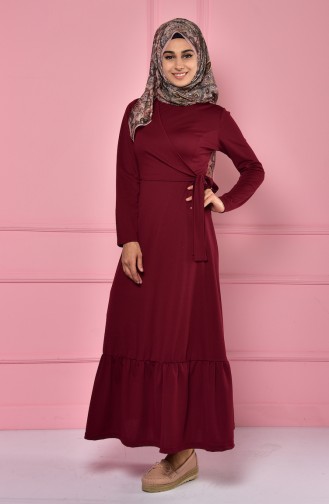 Claret Red Hijab Dress 4133-06