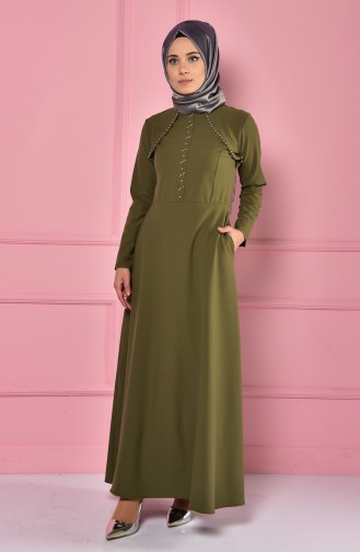 Khaki Hijab Dress 4418-03