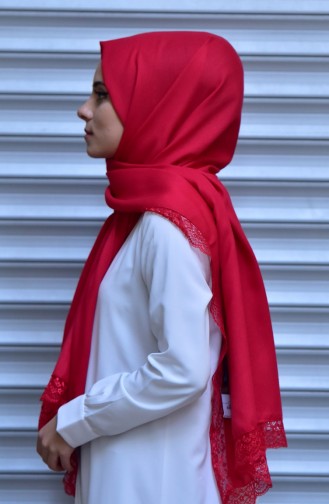 Lace Pashmina Shawl-15 Red 15