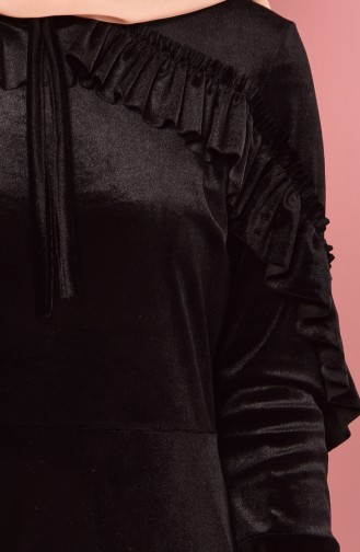 İspanyol Kol Kadife Elbise 4080-06 Siyah