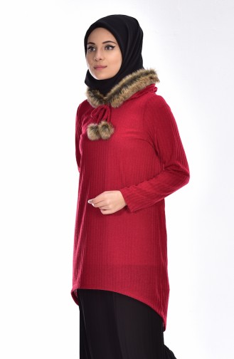 Fur Hooded Pullover 15300-02 Claret Red 15300-02
