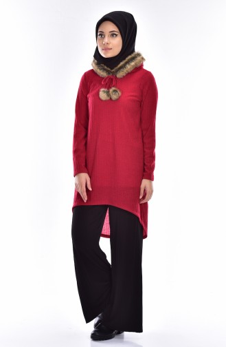 Fur Hooded Pullover 15300-02 Claret Red 15300-02