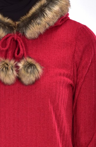 Fur Hooded Pullover 15300-02 Claret Red 15300-02