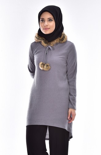 Fur Hooded Pullover 15300-03 Gray 15300-03