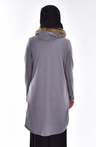 Fur Hooded Pullover 15300-03 Gray 15300-03