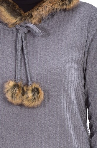 Fur Hooded Pullover 15300-03 Gray 15300-03