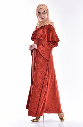 Brick Red Hijab Dress 4008-14