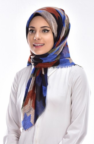 Desenli Çekme Cotton Eşarp 50355-01 Saks 01