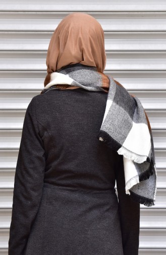 Desenli Kışlık Boyun Şalı 40034-10 Beyaz
