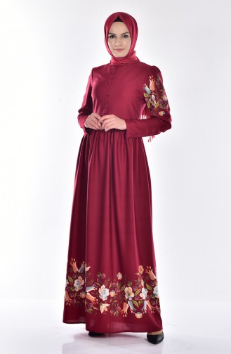 Claret Red Hijab Dress 5070-02