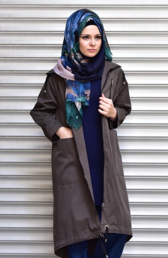 Kapüşonlu Fermuarlı Parka 41007-01 Gri