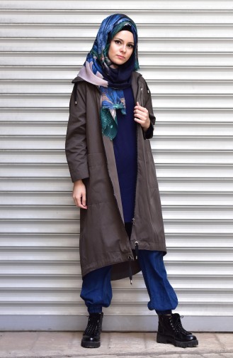Kapüşonlu Fermuarlı Parka 41007-01 Gri