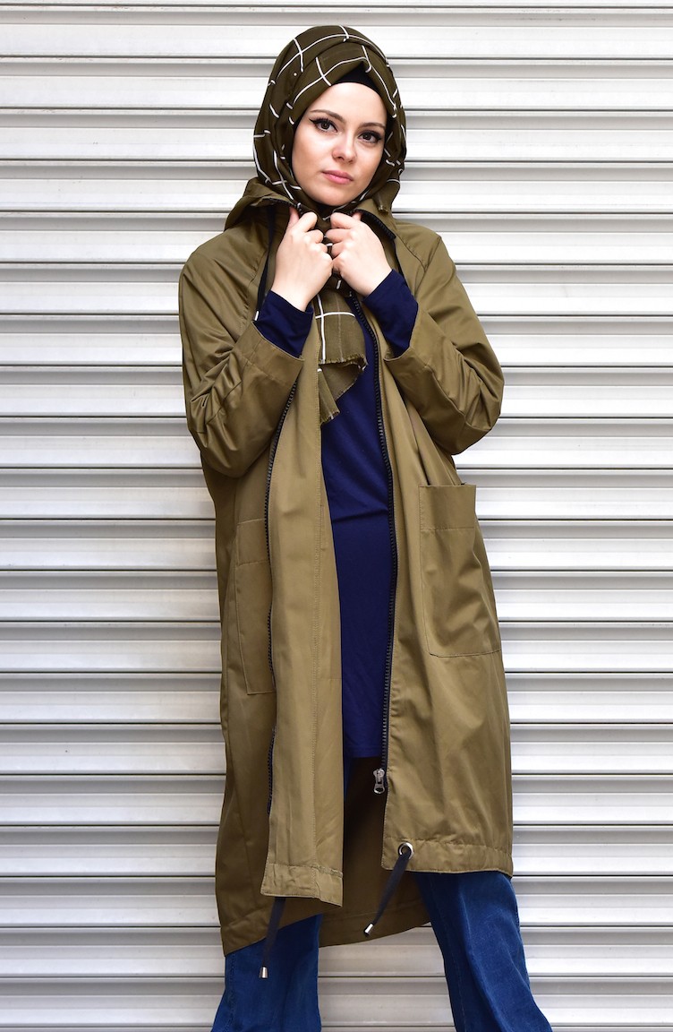 2040136 Khaki Furt Collar Coat