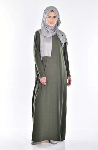 Yarasa Kol Elbise 18151-02 Haki