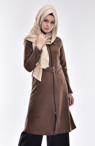 Fermuarlı Süet Kap 8102-02 Kahverengi