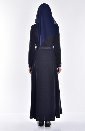 Abaya Détail Fermeture Cuir 2485-01 Bleu Marine 2485-01