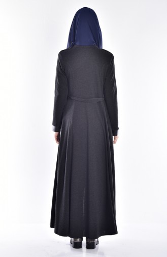 Abaya a Fermeture Détail Cuir 2485-03 Noir 2485-03