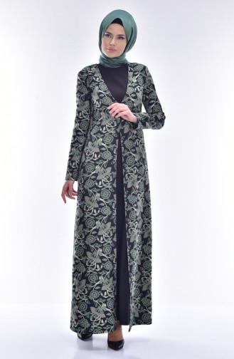 Jakarlı Kaftan Takım 7140-02 Zümrüt Yeşil