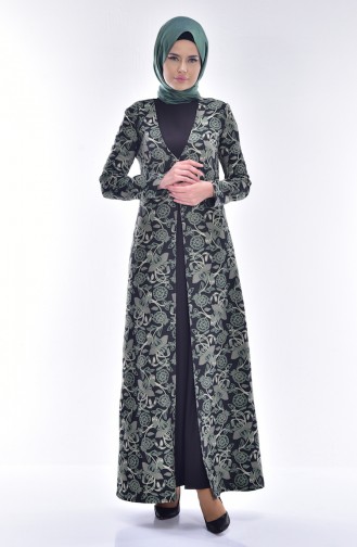 Jakarlı Kaftan Takım 7140-02 Zümrüt Yeşil