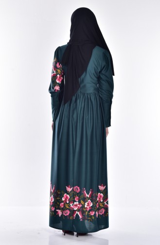 Dijital Baskılı Elbise 5070-03 Zümrüt Yeşili