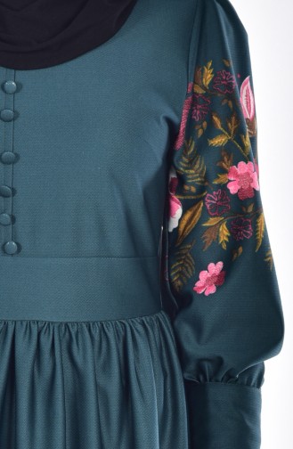 Dijital Baskılı Elbise 5070-03 Zümrüt Yeşili