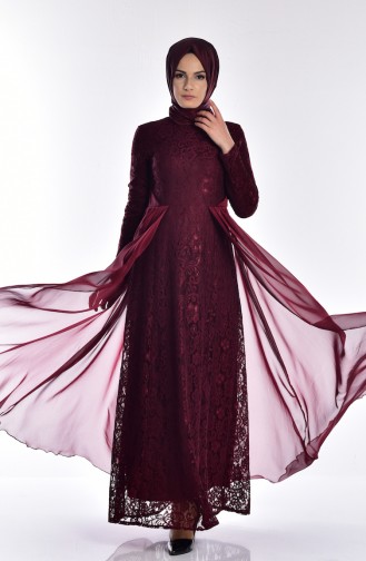 Weinrot Hijab-Abendkleider 1055-07