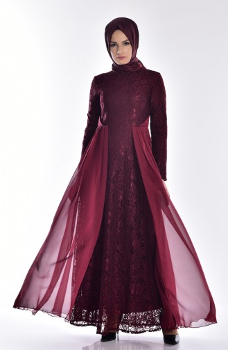 Weinrot Hijab-Abendkleider 1055-07
