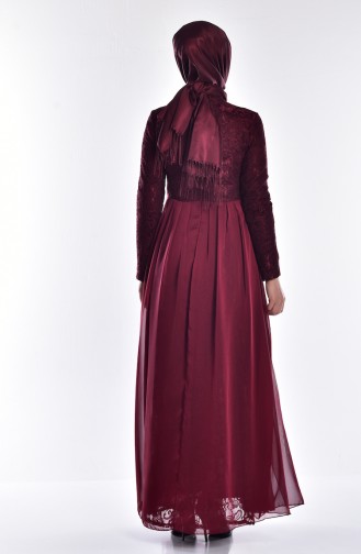 Claret Red Hijab Evening Dress 1055-07
