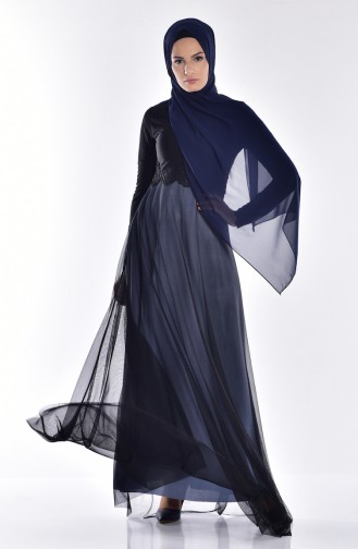 Indigo Hijab Evening Dress 2108-02