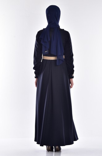 Buttoned Abaya with Belt 0520-02 Navy Blue 0520-02