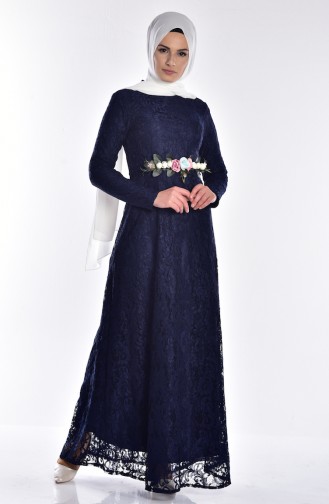 Lacing Covered Dress 1053-09 Navy Blue 1053-09