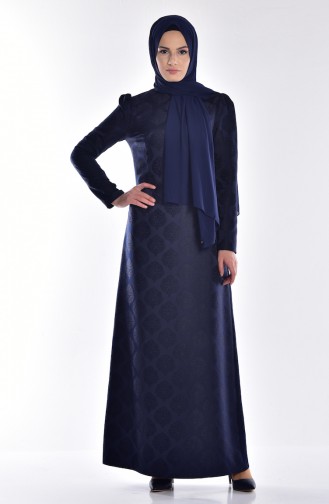 Navy Blue Hijab Dress 2842-06