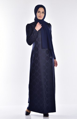 Navy Blue Hijab Dress 2842-06