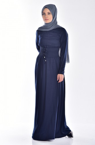 Navy Blue Hijab Dress 4408-06