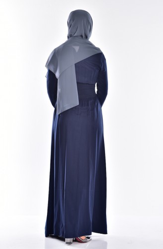 Navy Blue Hijab Dress 4408-06