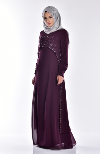 Plum Hijab Evening Dress 52625-02