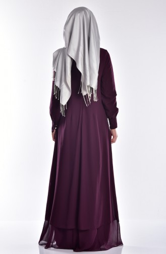 Plum Hijab Evening Dress 52625-02