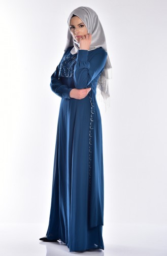 Petrol Hijab Evening Dress 52625-01