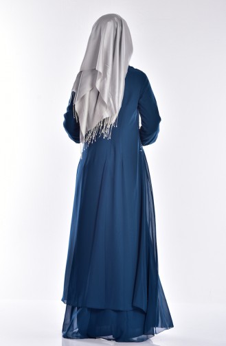 Petrol Hijab Evening Dress 52625-01