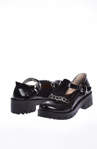 Zincirli Çocuk Ayakkabı 50141-01 Siyah Rugan