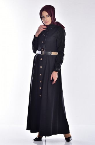 Buttoned Abaya with Belt 0520-03 Black 0520-03