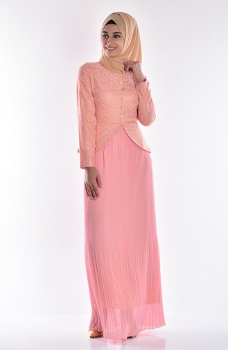 Salmon Hijab Evening Dress 6331A-02