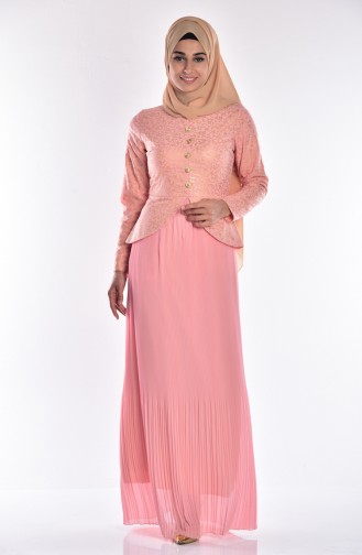 Salmon Hijab Evening Dress 6331A-02