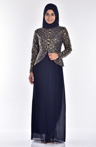 Navy Blue Hijab Evening Dress 6331A-06