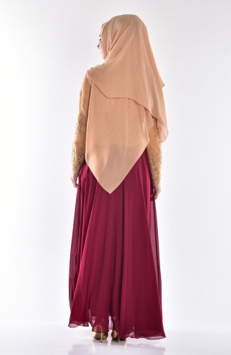 Claret Red Hijab Evening Dress 6336-01