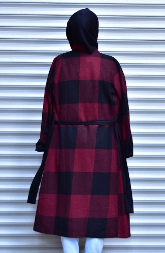 Buttoned Coat with Belt 1100-02 Claret Red Black 1100-02