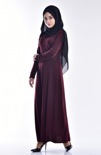 Claret Red Hijab Dress 6060A-02