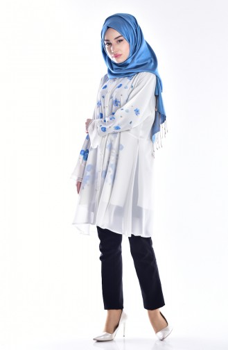 Printed Frilly Tunic 0828-01 Light Beige Skas 0828-01
