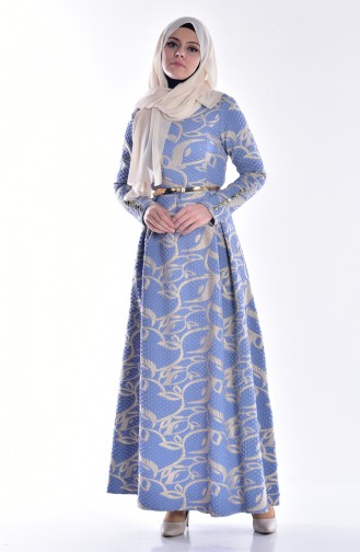 Jacquard Belt Dress 5035-01 Dark Blue 5035-01