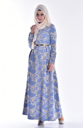 Jacquard Belt Dress 5035-01 Dark Blue 5035-01